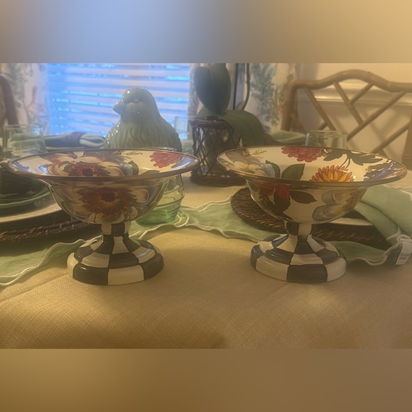 Pair of Mackenzie Childs pedestal bowls